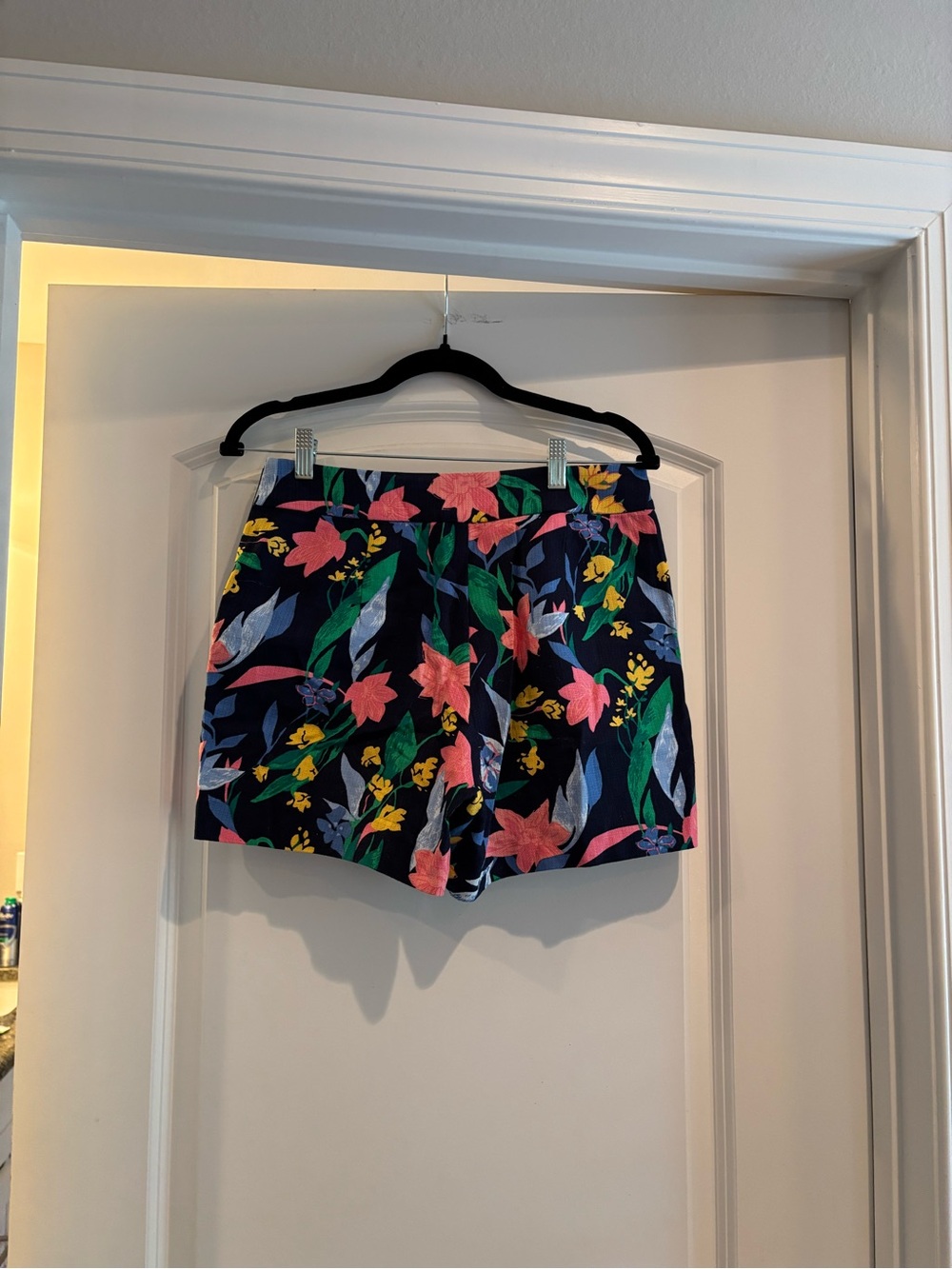 J. Crew Factory Navy Floral Bermuda Shorts in Pink, Green & Yellow